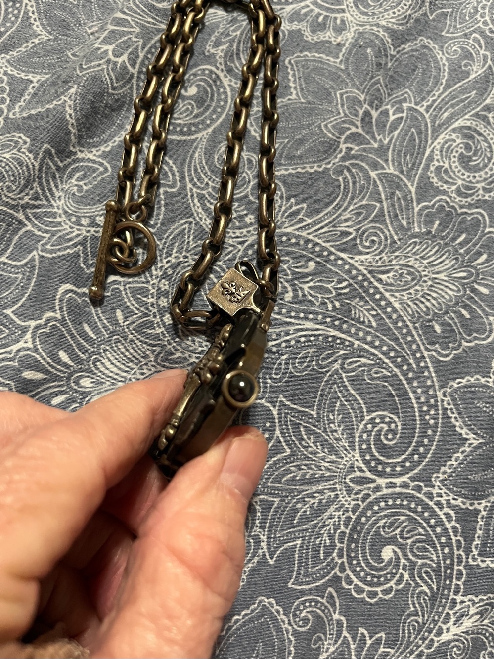 French Kande vintage black medallion silver cross silver necklace HTF style - Picture 9 of 9